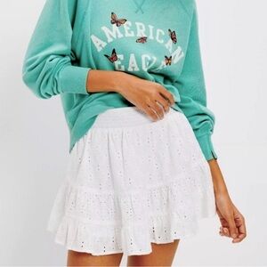 American Eagle Tiered Eyelet Mini Ruffle Skirt Off White Size XL Beach Summer